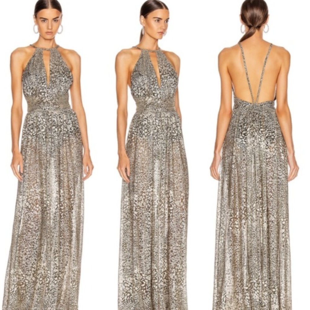 PatBO Metallic Leopard Keyhole Maxi Dress Size 4